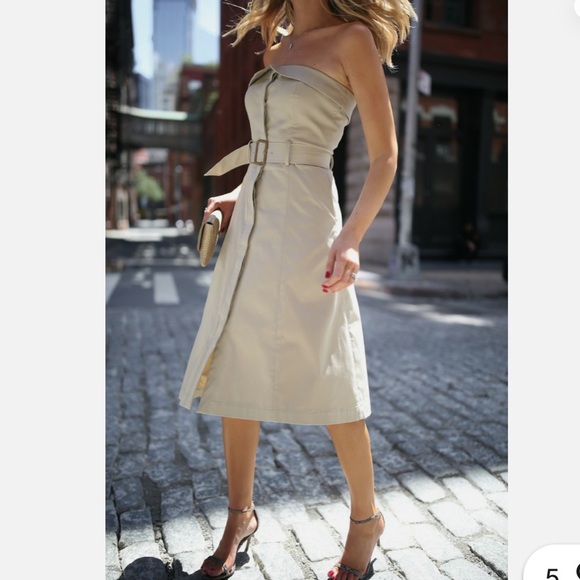 Banana Republic Dresses & Skirts - Banana Republic Khaki Asymmetrical Utility Trench Belt Strapless Dress (Size 4)